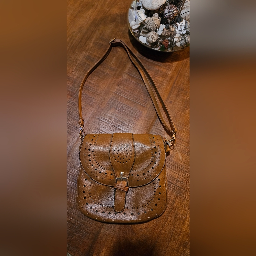 Elegant Brown Faux Leather Shoulder Bag